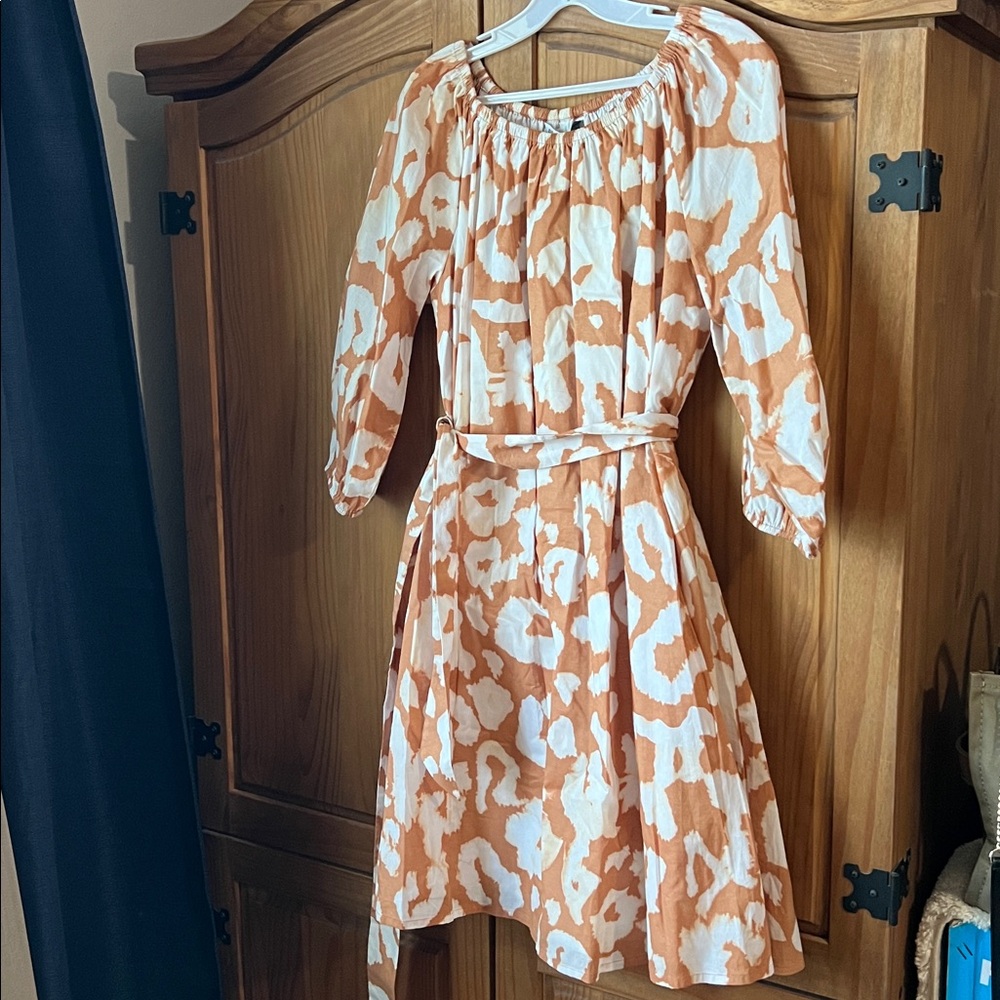 Tan and White Patterned Dress